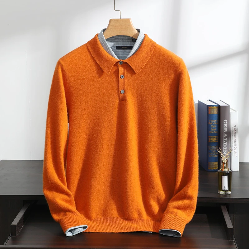 羊绒衫男polo领100纯山羊绒秋冬新款四平加厚长袖针织打底毛衣