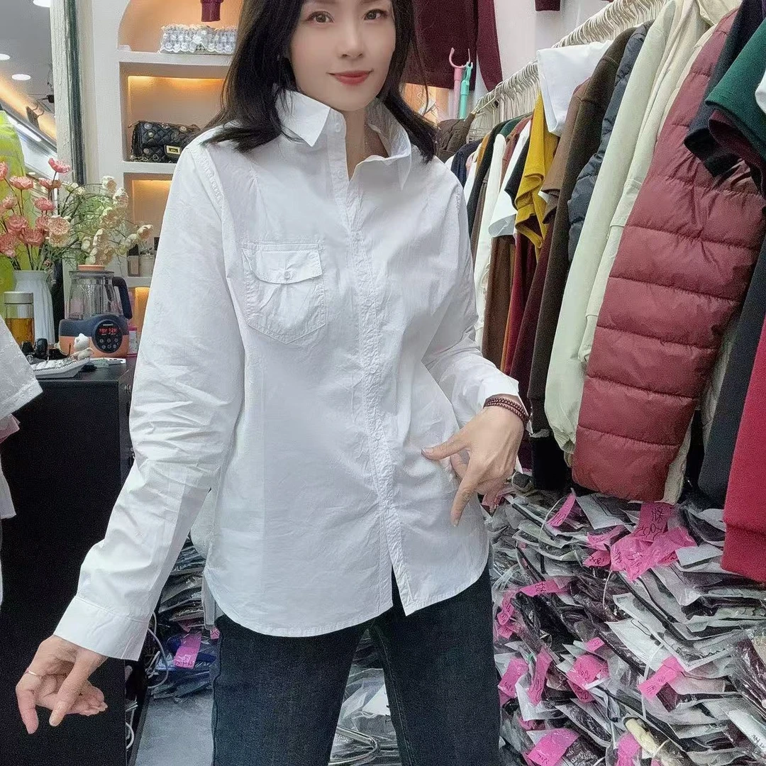 【秀秀家】中长款纯棉衬衫秋冬新款8966长袖简约衬衫