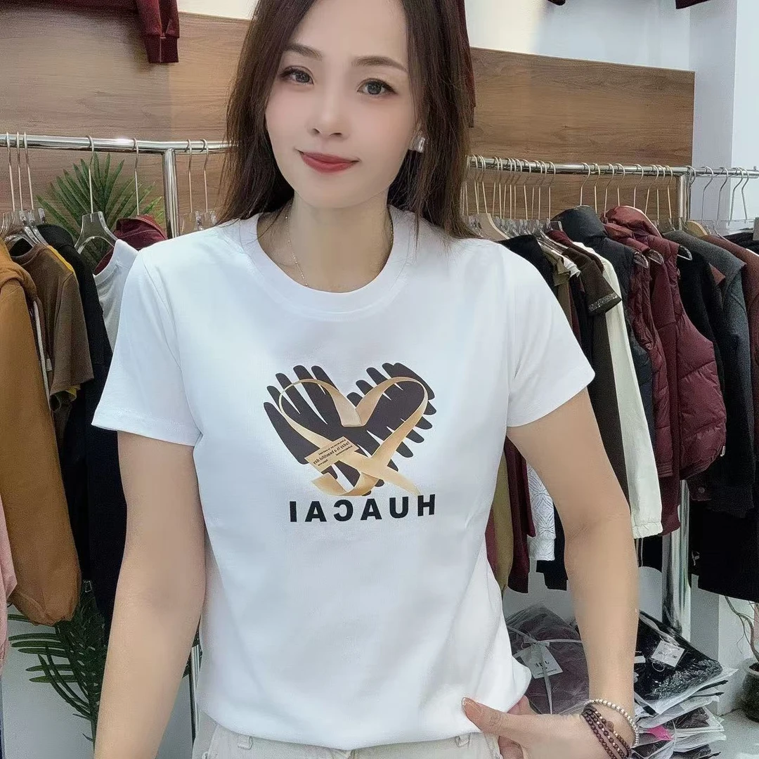 【秀秀家】时尚百搭夏季半袖修身印花圆领T恤