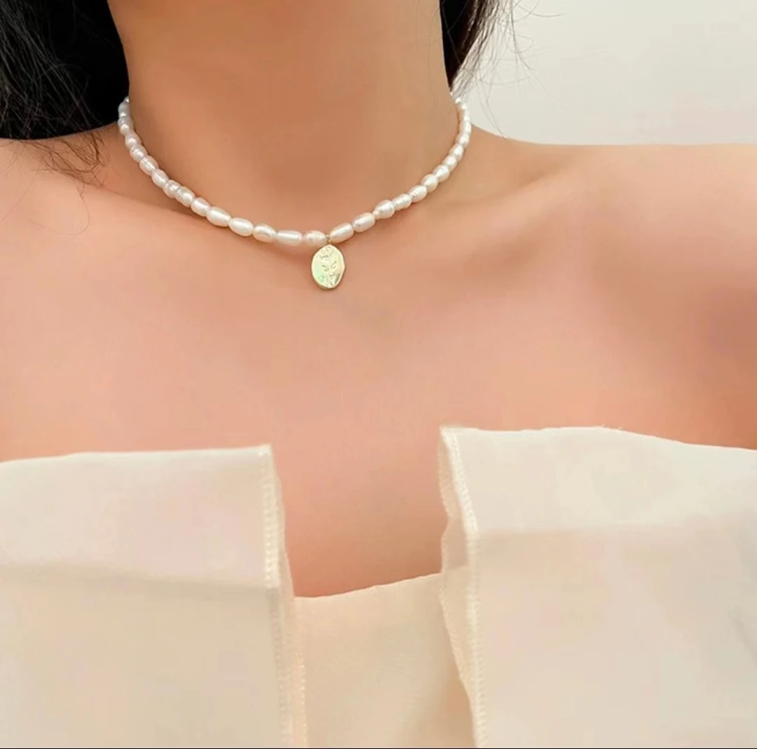 铜合金仿珍珠项链 【怦然心动】NK-147金色吊坠仿珍珠锁骨链项链