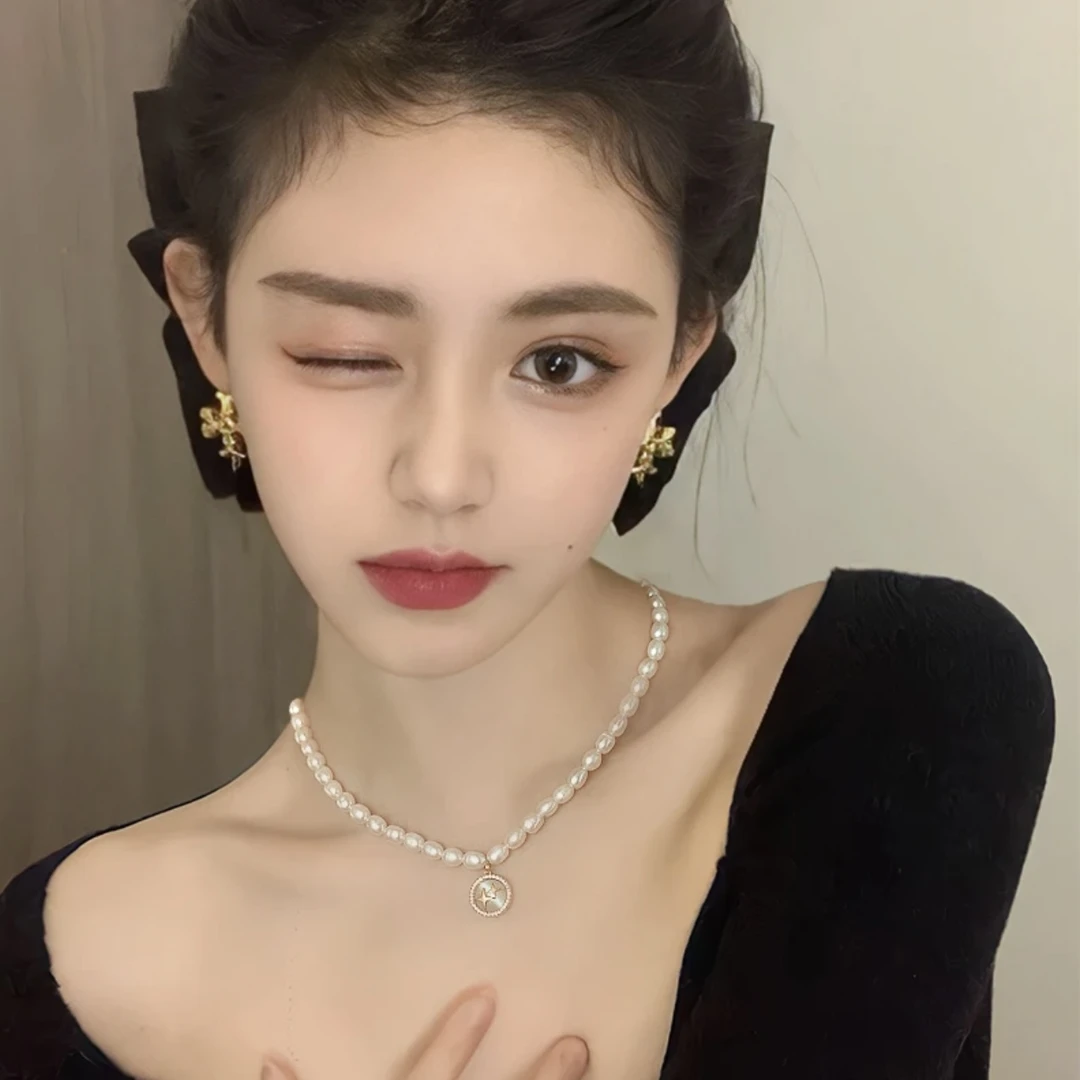 铜仿珍珠项链 【怦然心动】NK-71星芒吊坠项链女款2025年新款爆款