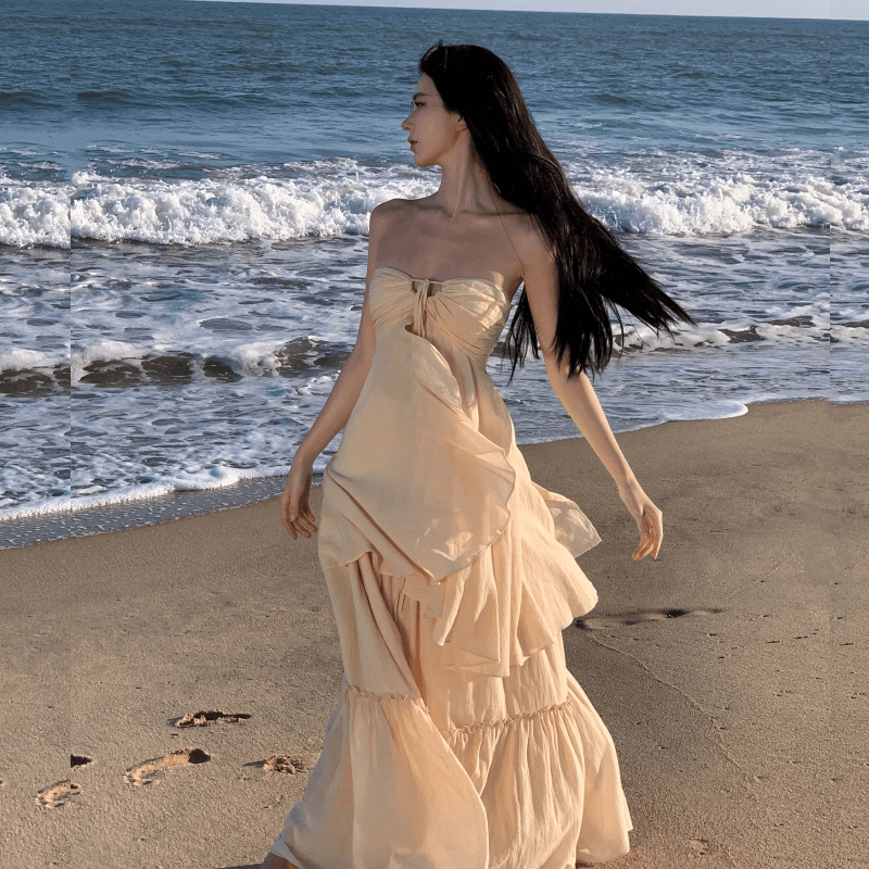 法式浪漫海边度假套装超仙抹胸上衣+超仙大裙摆半身裙