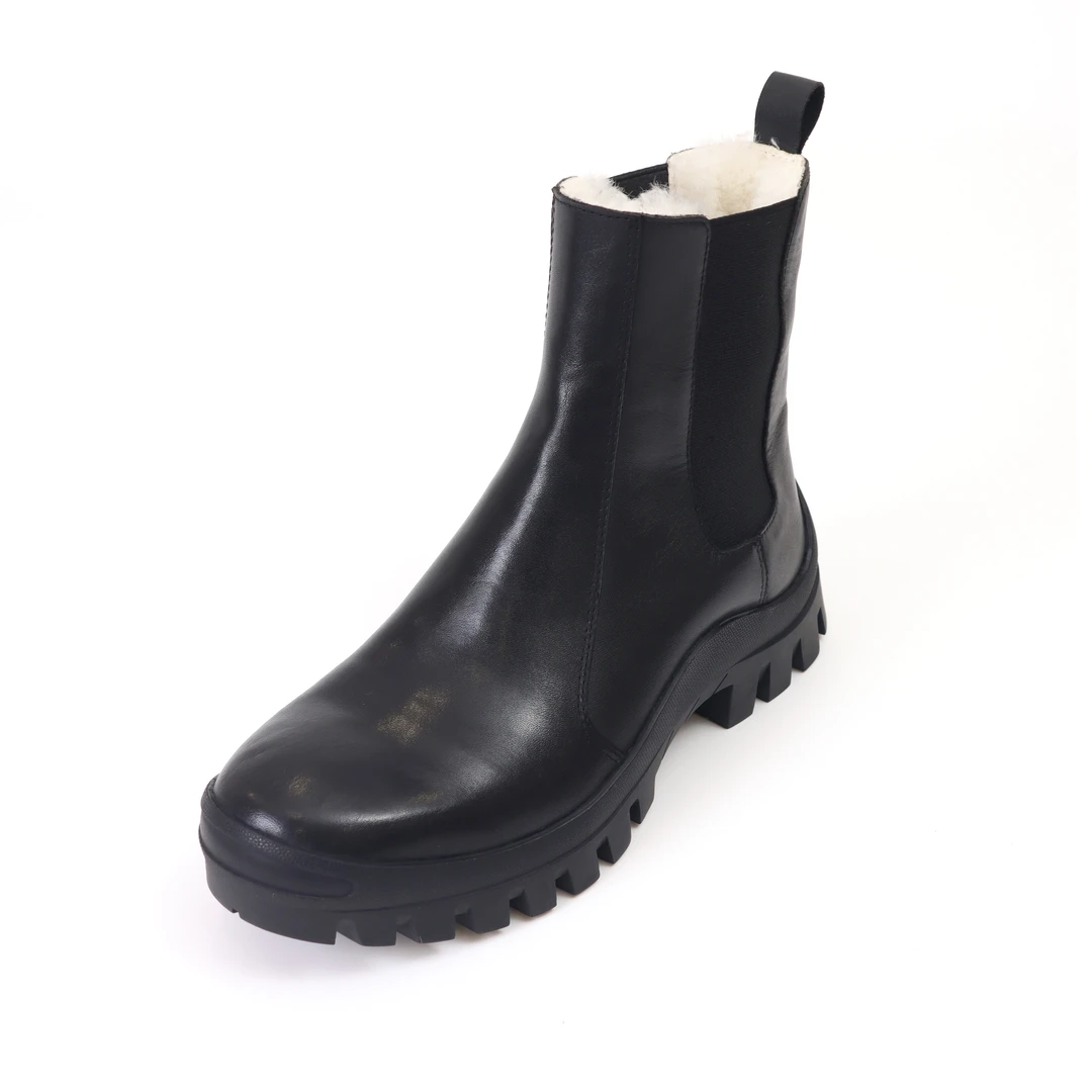 牛皮切尔西靴女冬季加毛登山靴小短靴时装靴厚底马丁靴裸靴1024-1