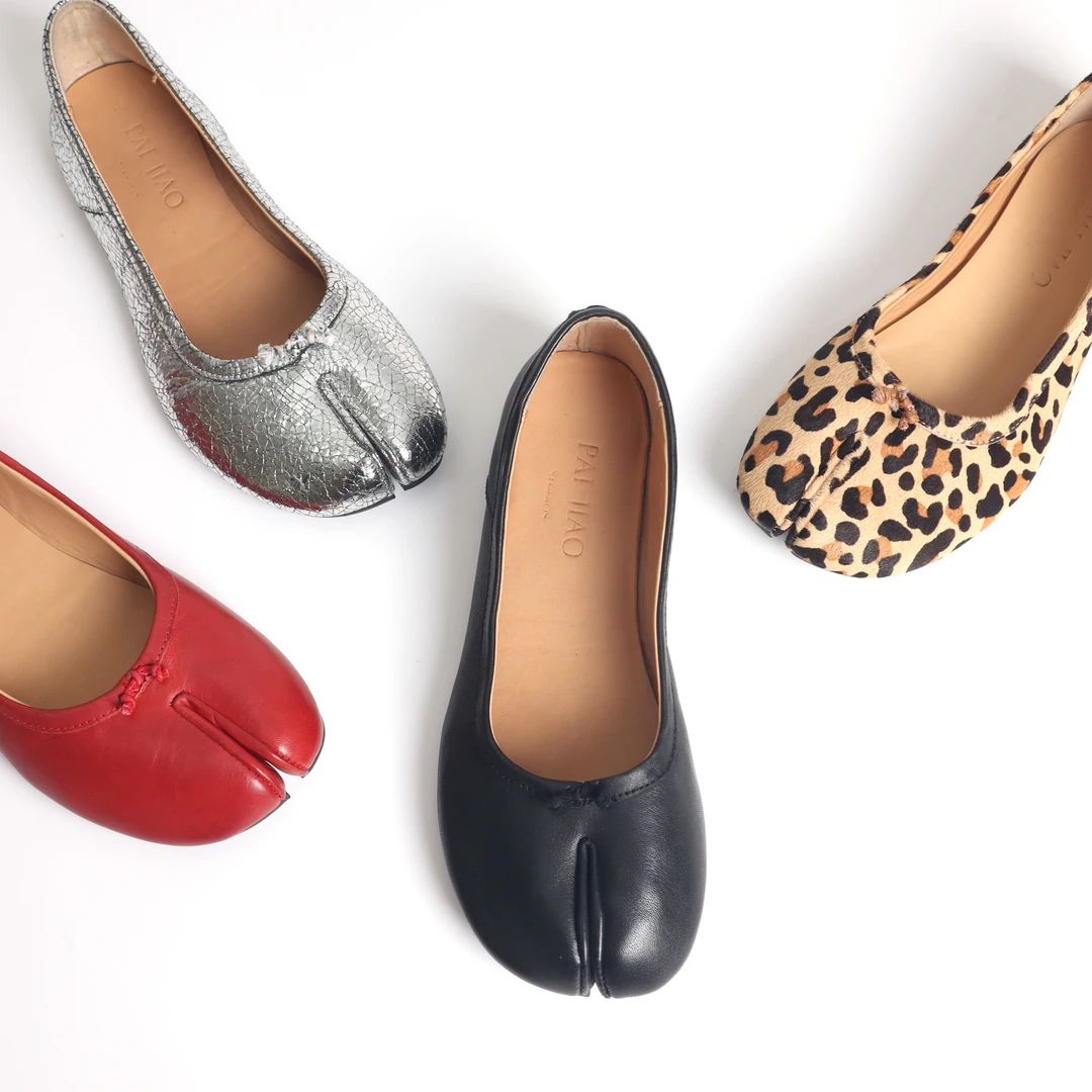 猪蹄鞋牛皮分趾鞋女夏平底浅口单鞋芭蕾舞马蹄鞋一脚蹬588-1