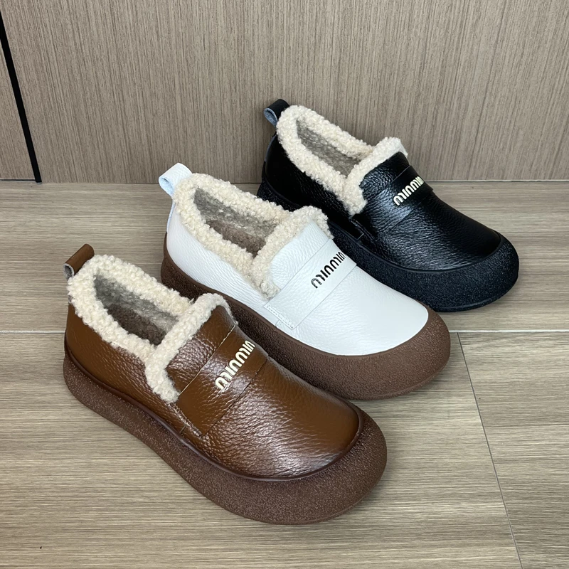 冬季加绒保暖棉鞋休闲软底百搭舒适妈妈鞋平底防滑一脚蹬女鞋
