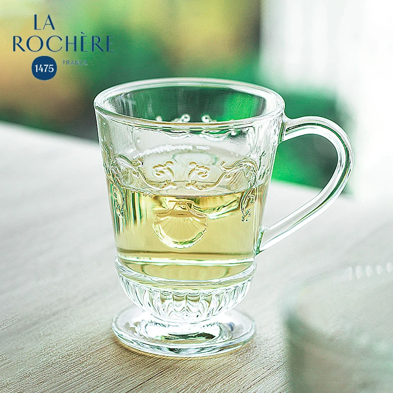 LaRochere法国进口玻璃杯带把家用复古玻璃水杯女浮雕马克杯茶杯