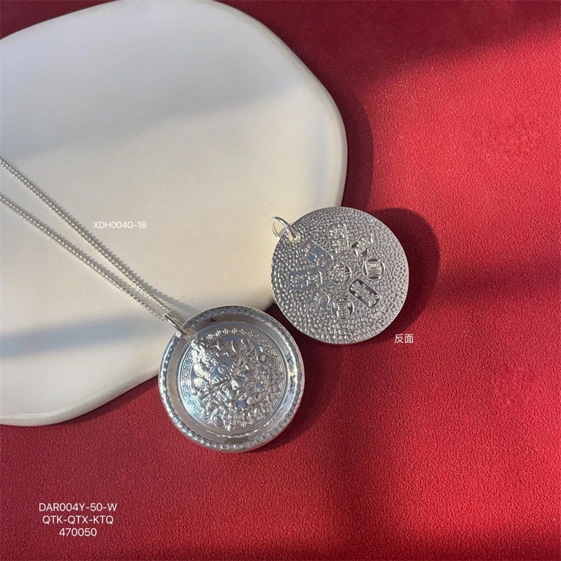 吊坠足银 足银999.9实心中式吉言纳福平安喜乐锤打纹黄财神