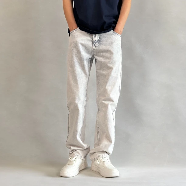 【标准宽松直筒】春夏水洗白云灰美式高街休闲百搭牛仔长裤男士流行