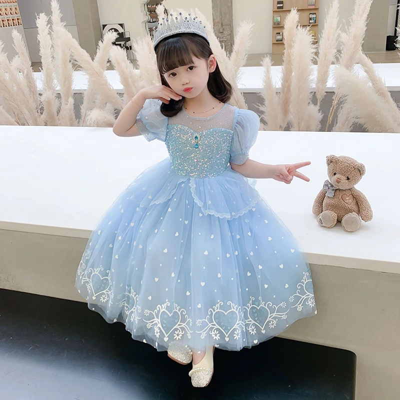 女童爱莎童话公主裙艾莎洋气连衣裙2025夏季新款女孩宝宝生日礼服
