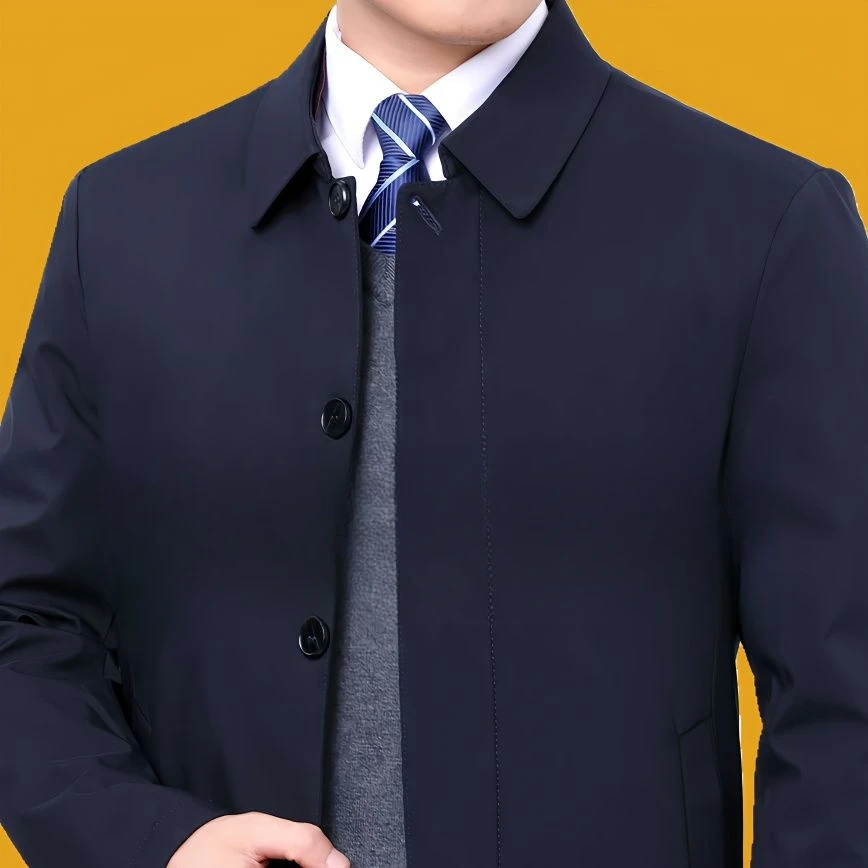 新款春秋季商务行政夹克外套男高档舒适宽松中老年加棉加厚棉服