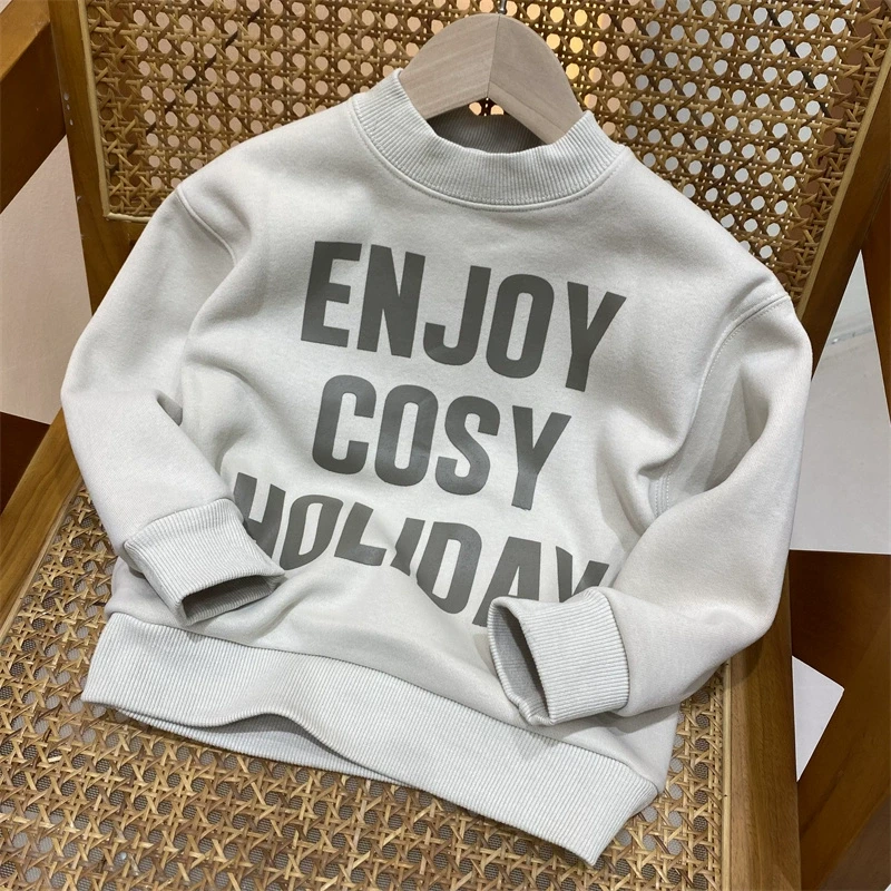 男童加绒卫衣2025冬季新款儿童印花字母休闲卫衣中大童上衣