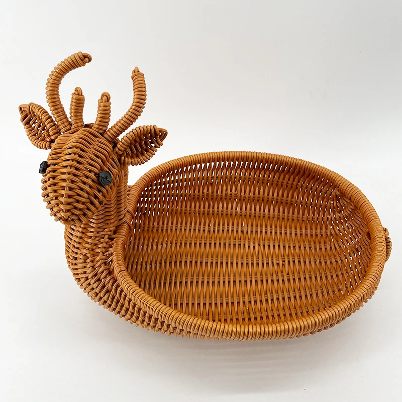 A199'棕色纯手工编织小鹿水果篮欧式家用果盘点心盘33*23*28