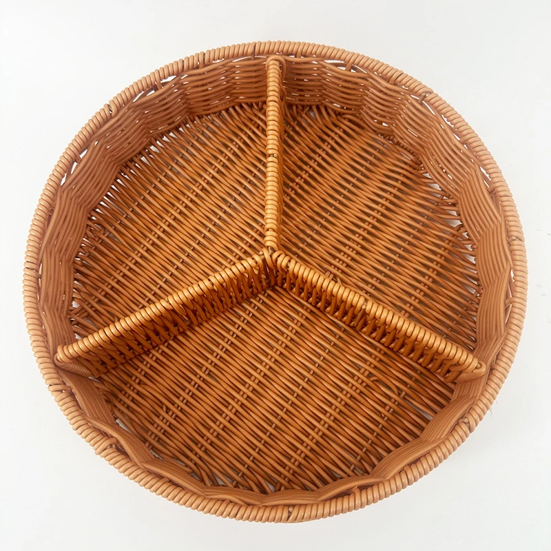 G177棕色圆形收纳三边形轻奢风点心蓝纯手工编织28*6