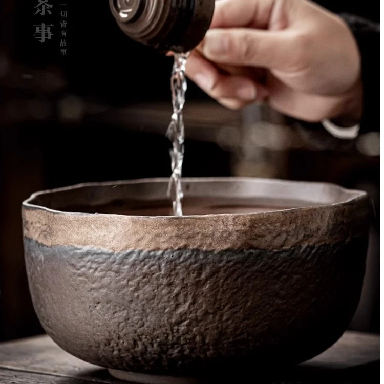 老岩泥茶洗大号复古家用水盂茶渣缸笔洗陶瓷杯洗建水茶道配件