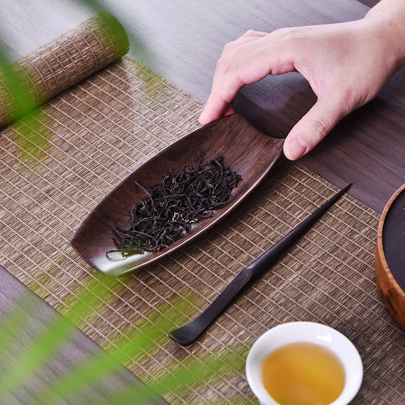 茶则茶拨二件套 无漆黑胡桃实木高档茶荷茶勺茶道配件