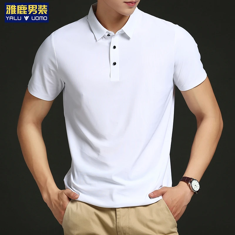雅鹿男装新款冰丝POLO衫锦纶男士短袖T恤无痕透气舒适商务翻领t恤