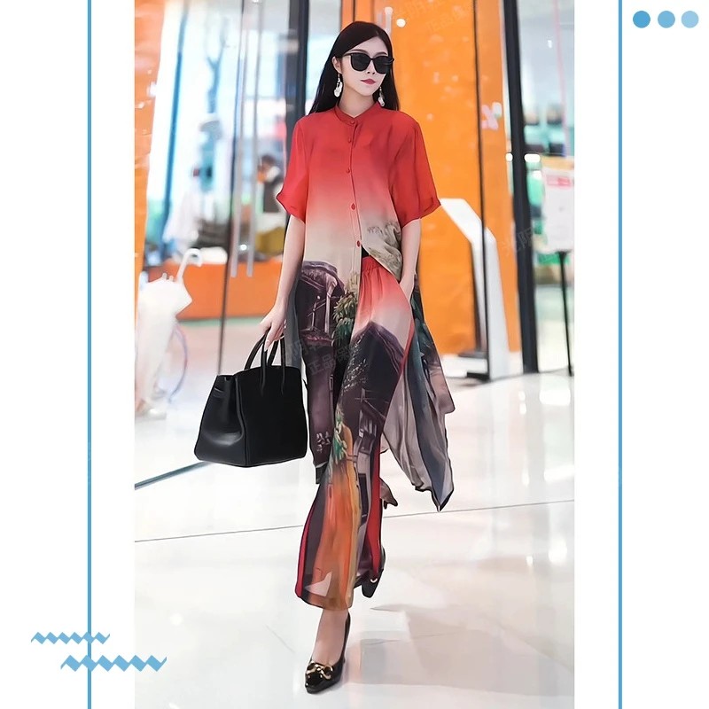 特价福利 洋气上档次套装夏季时尚渐变印花上衣气质显瘦轻奢女装