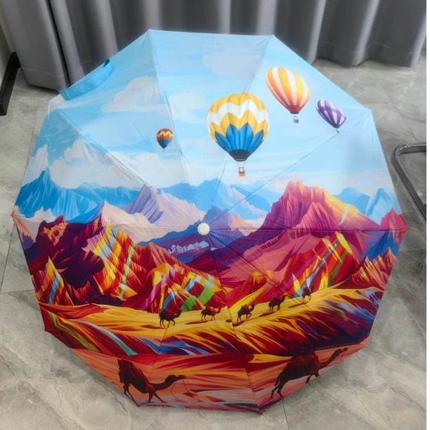 丹霞风情旋转环扣全自动折叠伞便携悬挂