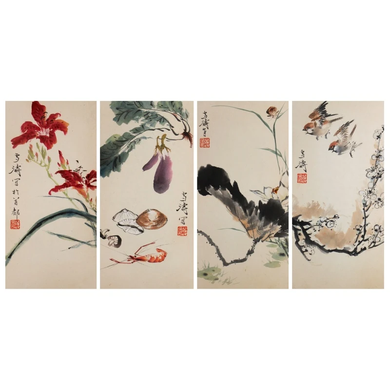 王雪涛花鸟四屏31*15*4