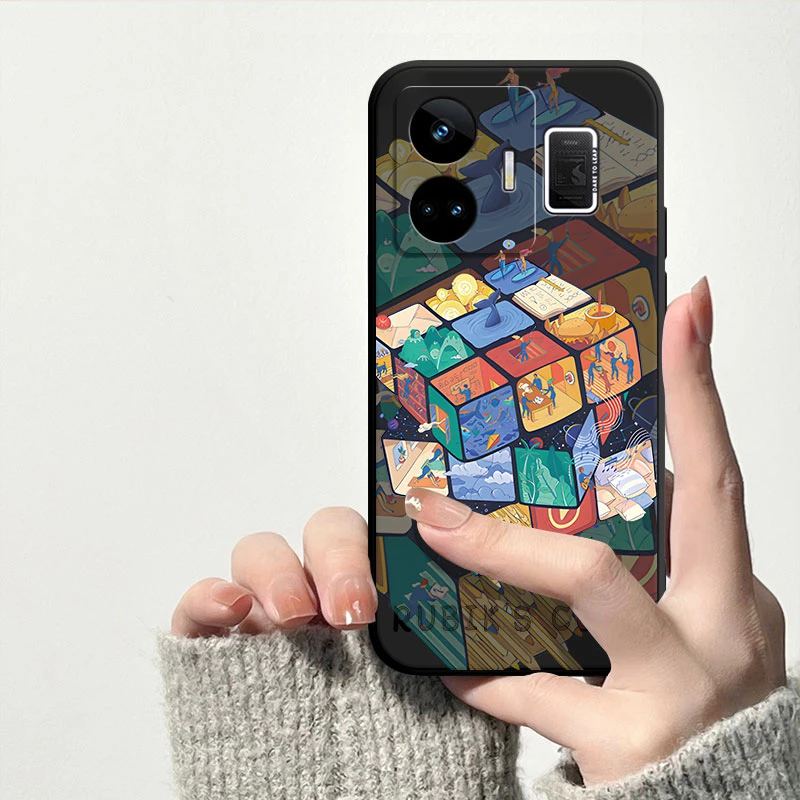 realme真我gtneo5手机壳RMX3706涂鸦魔方全包边超薄液态硅胶卡通