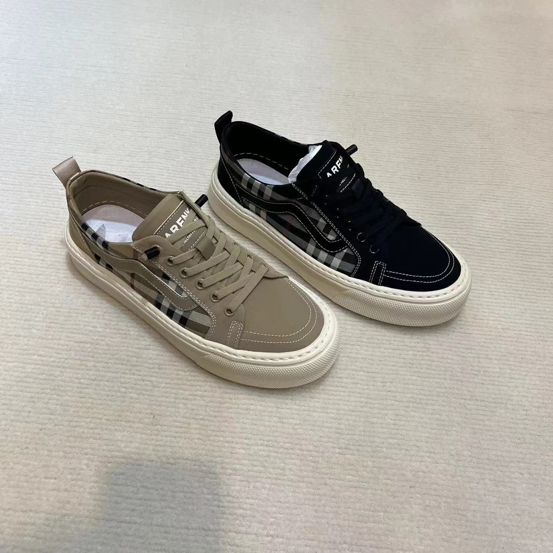 2024新款男士板鞋布鞋格子百搭休闲鞋运动透气舒适时尚低帮男鞋