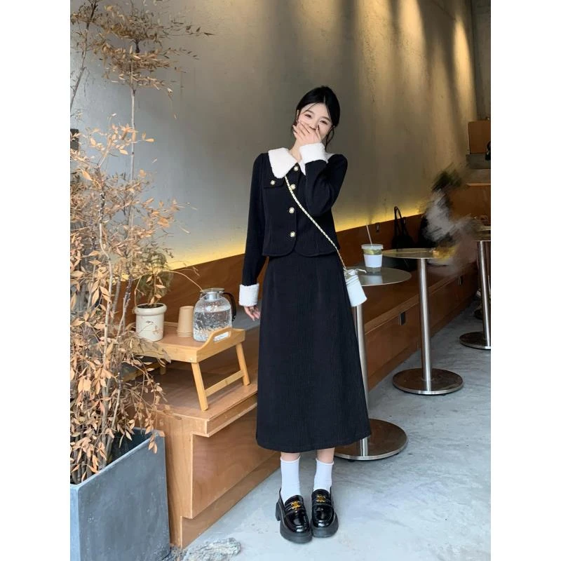 （80-200斤）胖妹妹秋冬季新款高级感气质法式显瘦大码套装裙女1413