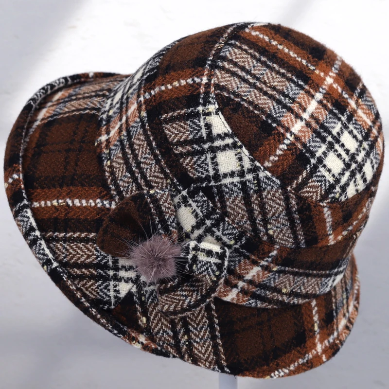 秋冬帽子妈妈毛呢渔夫帽中老年人保暖休闲盆帽老年人奶奶婆婆礼帽