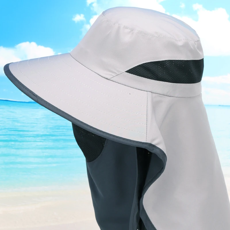 夏季男士大帽檐防紫外线遮阳帽骑车遮脸护脖面罩太阳帽户外钓鱼网