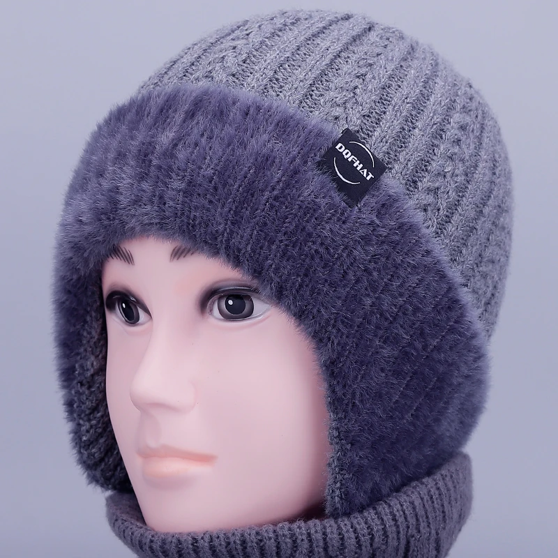 男士冬季毛线帽爸爸保暖针织加绒厚包头帽老年人爷爷加厚护耳棉帽