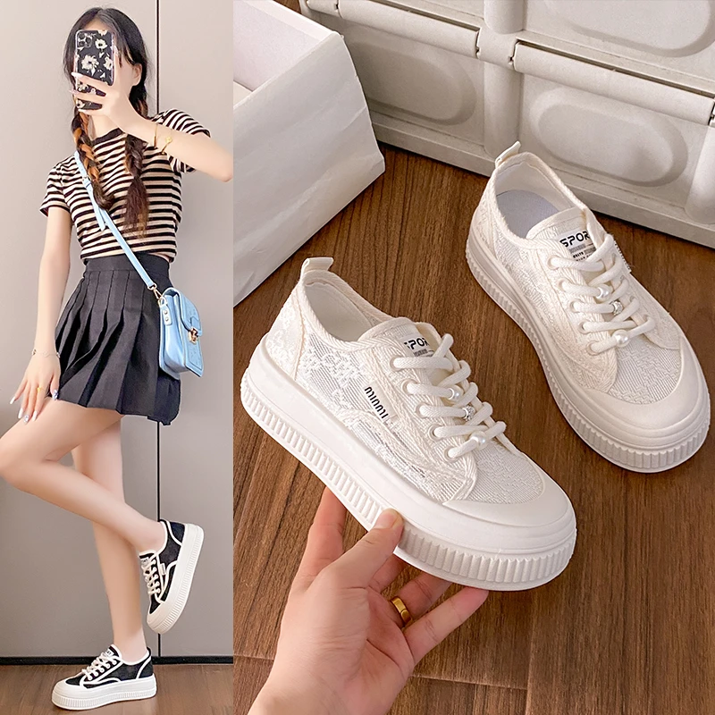 小白鞋女2024夏季新款韩版百搭网面透气休闲运动板鞋女学生平底潮