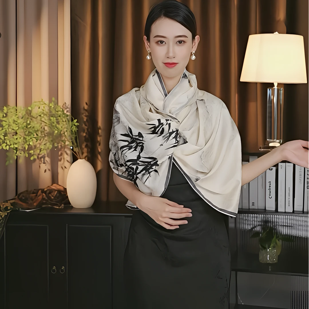 【翠竹峰】香云龟裂纹180*70长巾轻奢高档丝巾围巾简约时尚