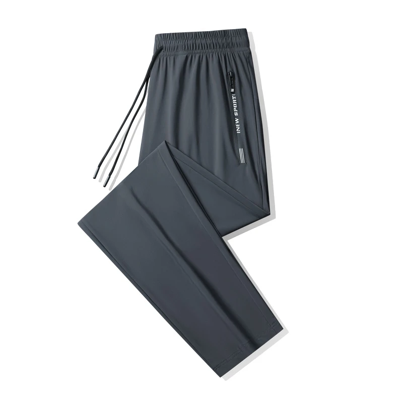 男士冰丝高弹力休闲裤大码夏季透气薄款宽松潮流户外跑步运动长裤