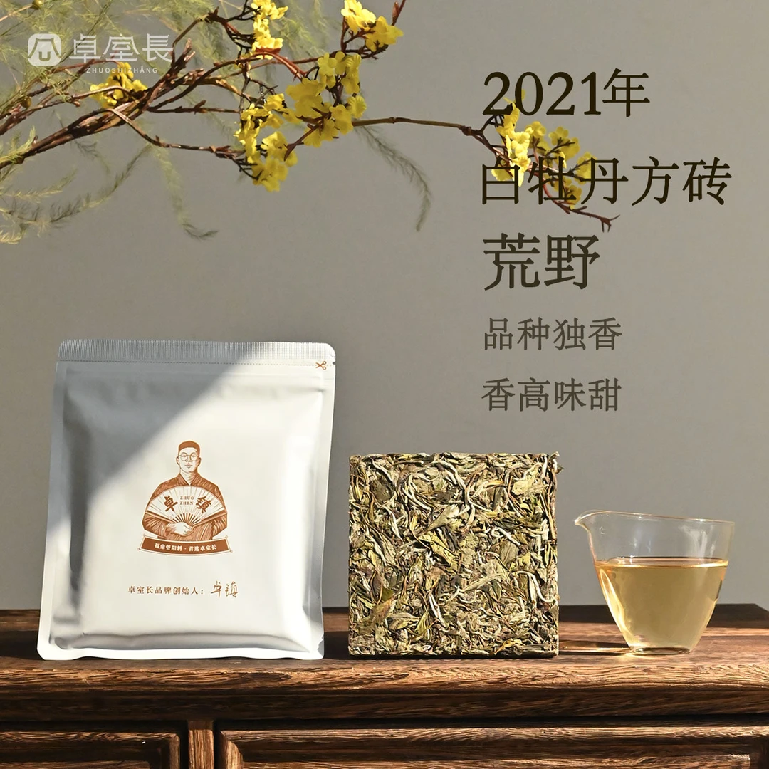 荒野牡丹2021年饮野白牡丹方砖100克 福鼎白茶高山茶