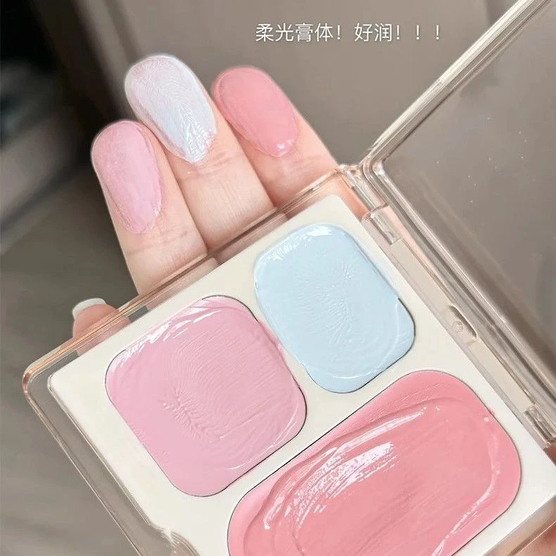 三色哑光便携腮红盘学生党平价高颜值显白裸色腮红膏提亮网红爆款