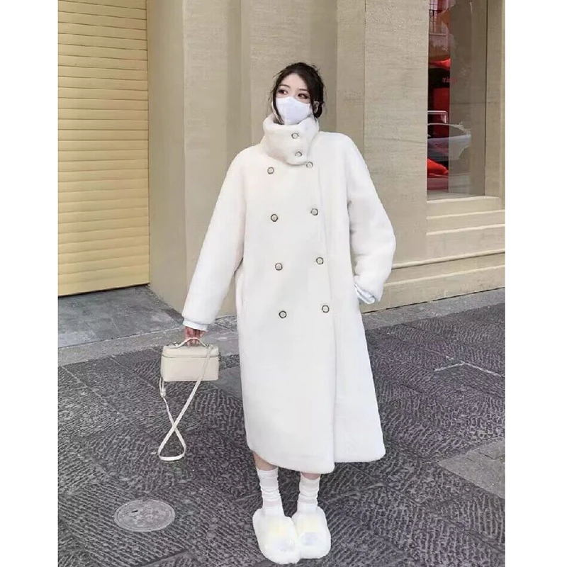 8808# 2023东大门秋冬新款环保毛毛外套女宽松显瘦立领韩版长款