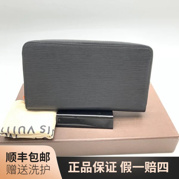 95新 LouisVuitton/路易威登 LV黑色水波纹长款拉链钱包/J11818