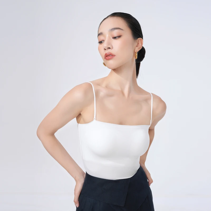 TU女装 白色美背吊带背心爆款内搭自带胸垫文胸一体打底外穿