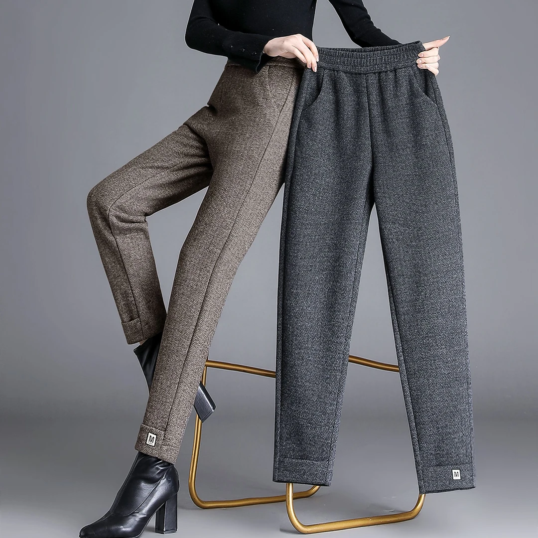 2025秋冬新款中年妈妈百搭宽松时尚显瘦松紧腰小个子毛呢女裤