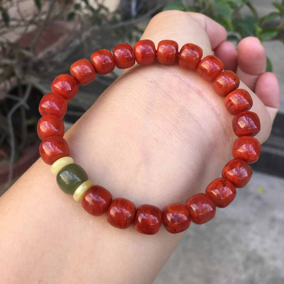 精品老型火焰纹手串 颜色红润玉质细腻 尺寸9mm 精美民族风