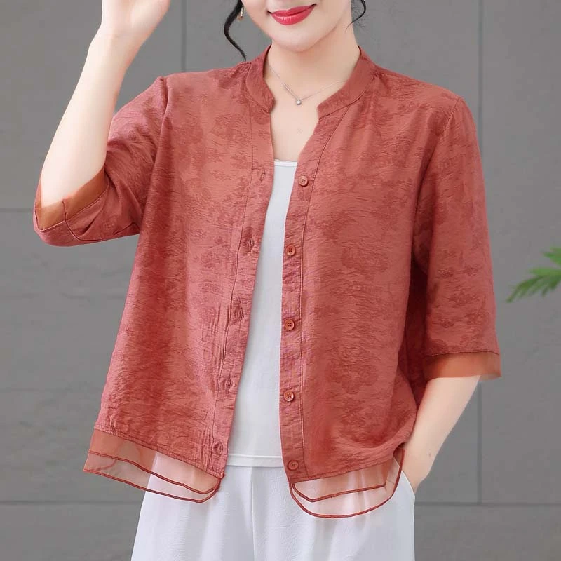 春夏时尚民族风妈妈装衬衫百搭薄款复古文艺宽松开衫休闲气质上衣
