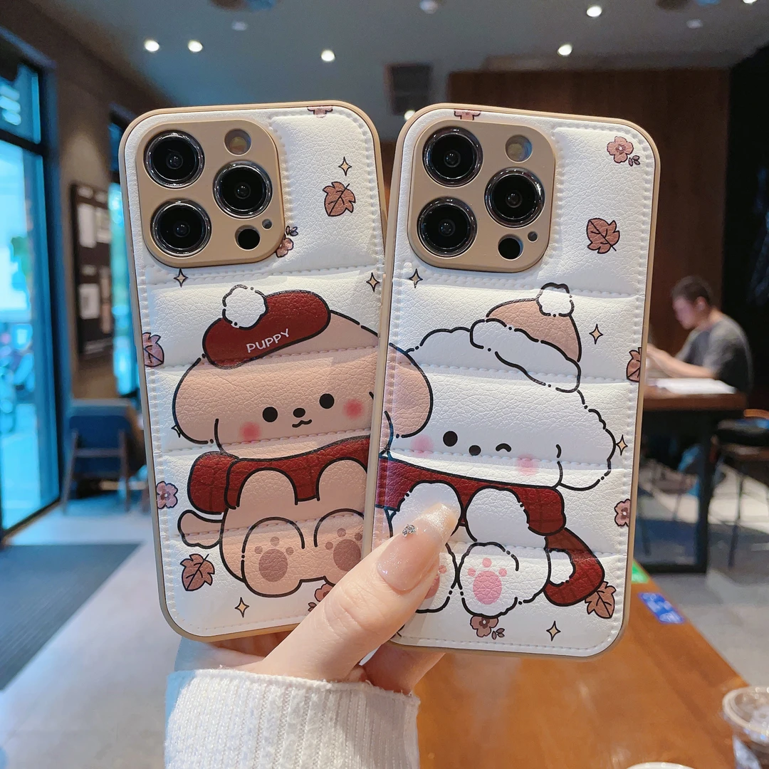 肤感棉服适用苹果15/iPhone/华为/荣耀手机壳15pro新款创意可爱潮