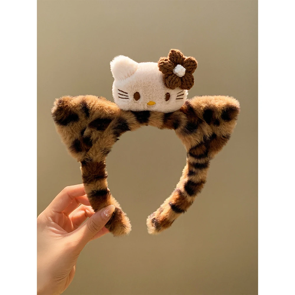 可爱猫咪酱~黑皮Kitty猫耳朵豹纹毛绒发箍女洗脸化妆头箍卡通发饰
