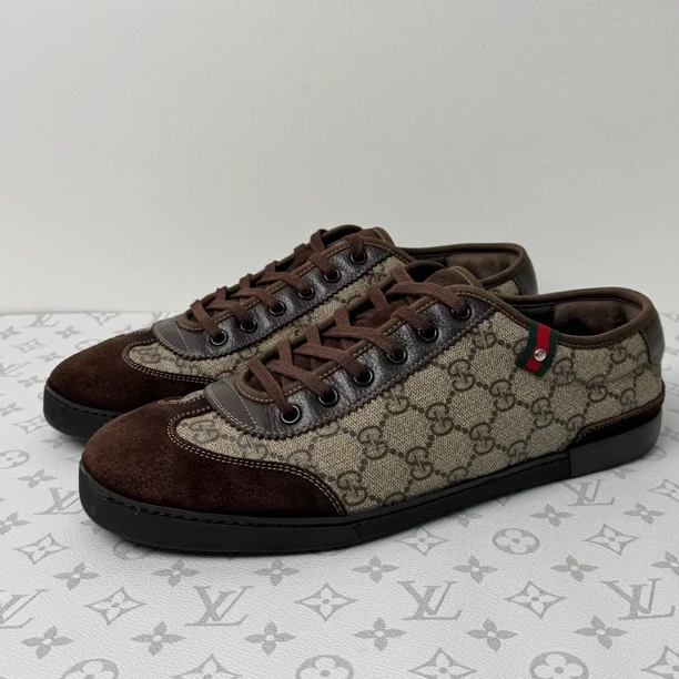 99新 GUCCI/古驰 男士棕褐色德训低帮休闲老花板鞋 42.5码 98新