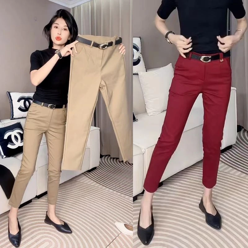 2025秋新款百搭西装裤子女小脚裤韩版修身显瘦休闲职业高腰九分裤