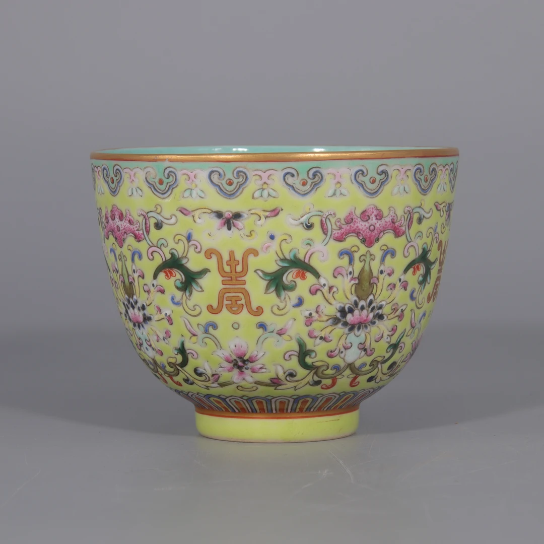 绿地粉彩宝象花纹茶圆    H406-362