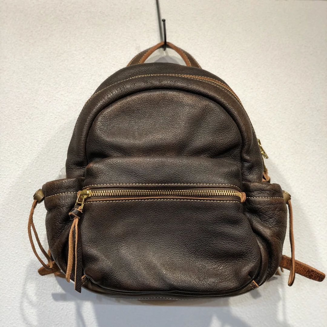 同一方向/新款手工皮具经典百复古茶芯皮双肩包背包手提包-8160