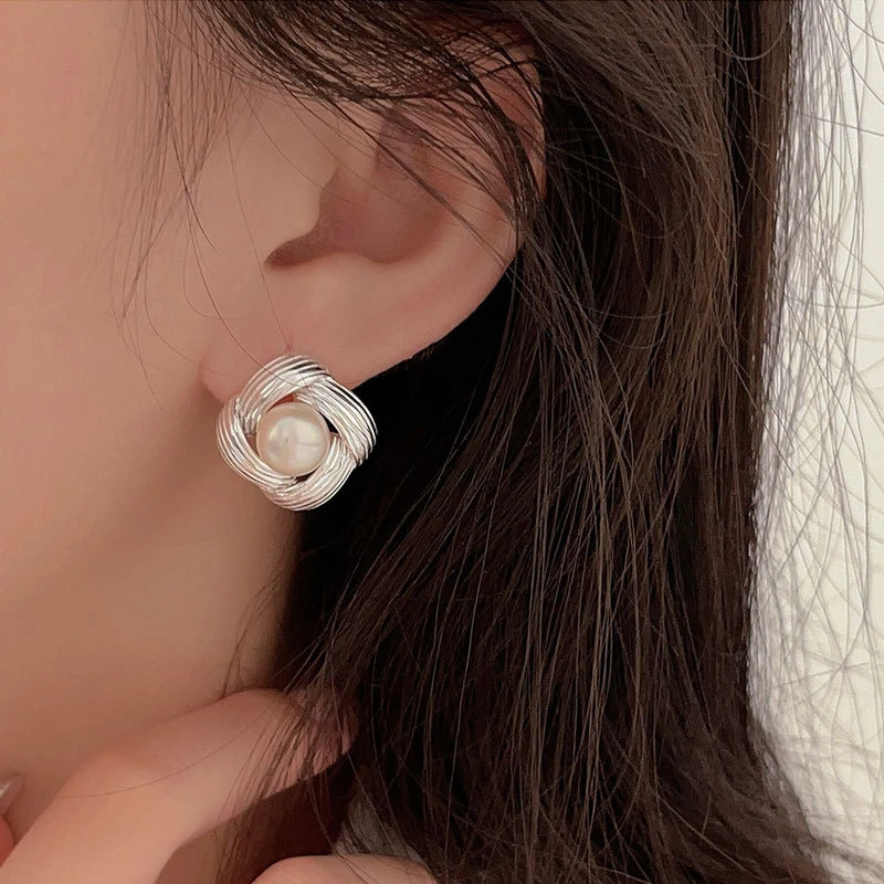 925银耳饰 香奶奶菱形耳环高级珠珠轻奢百搭小众设计感爆款x52