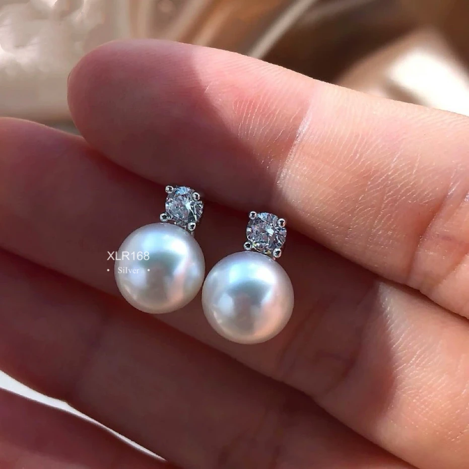 925银仿珍珠耳饰 戴妃单钻气质百搭耳饰王妃款5A珠珠耳钉9-10m