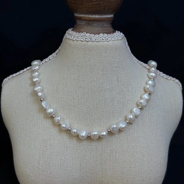 链子925银 x11设计手作淡水巴洛克锁骨链简约异形小清新项链女