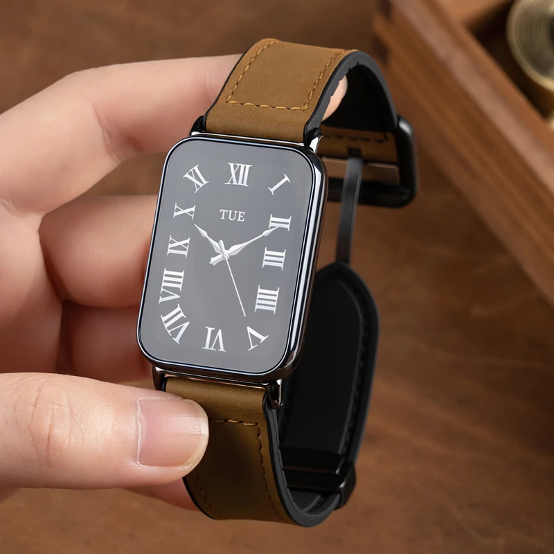 适用于小米9pro表带8Pro真皮腕带新款疯马磁吸手表替换带智能运动